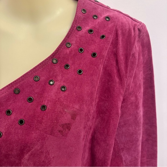 Bagatelle Pink Studded Suede Leather Jacket - Picture 11 of 13